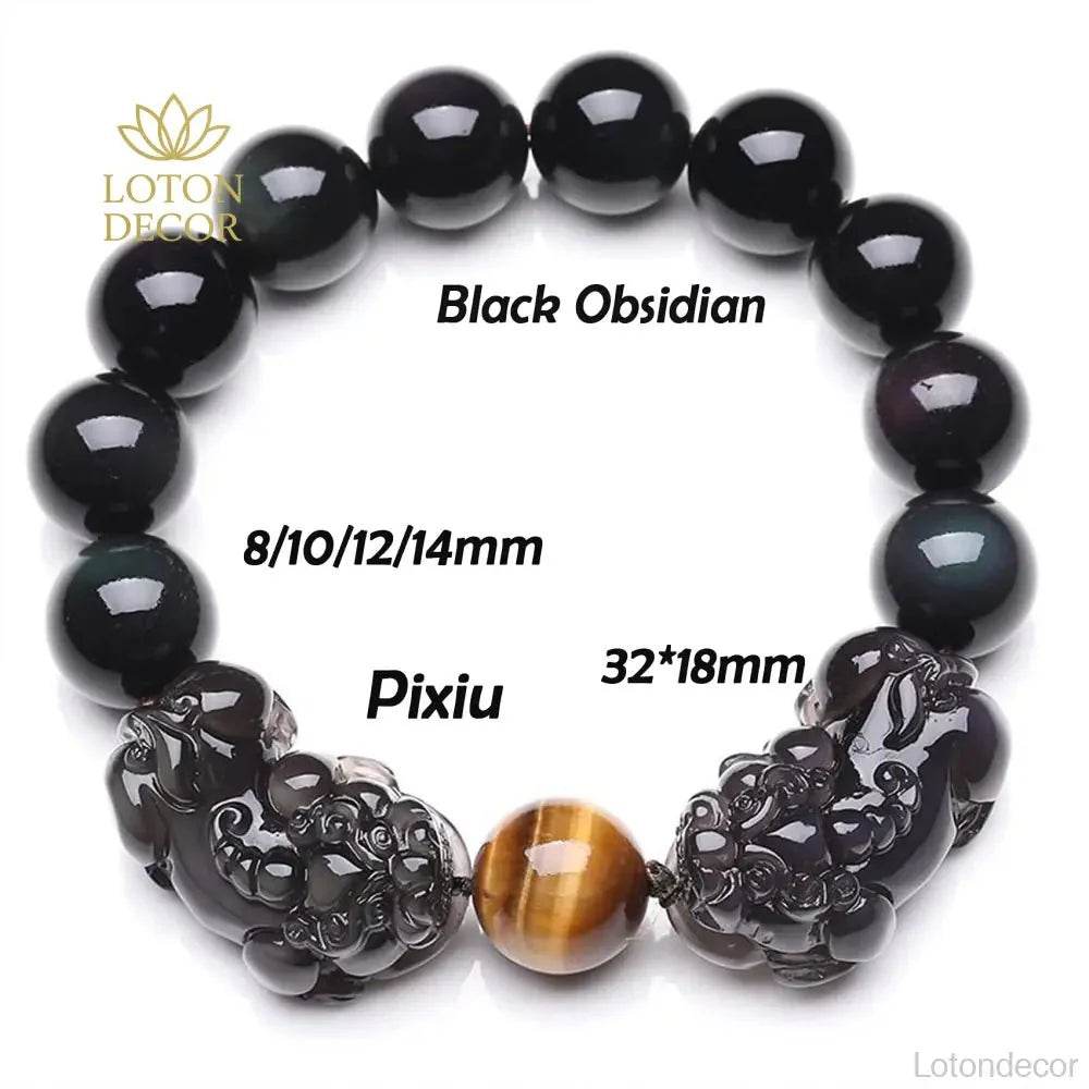 Double Pi Yao Feng Shui Bracelet – Tiger Eye & Obsidian - Loton Decor