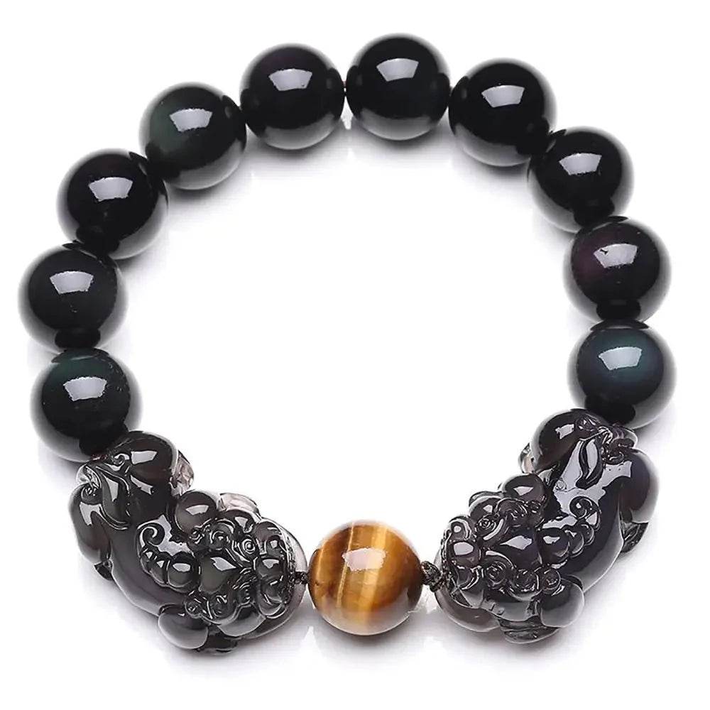 Double Pi Yao Feng Shui Bracelet – Tiger Eye & Obsidian - Loton Decor