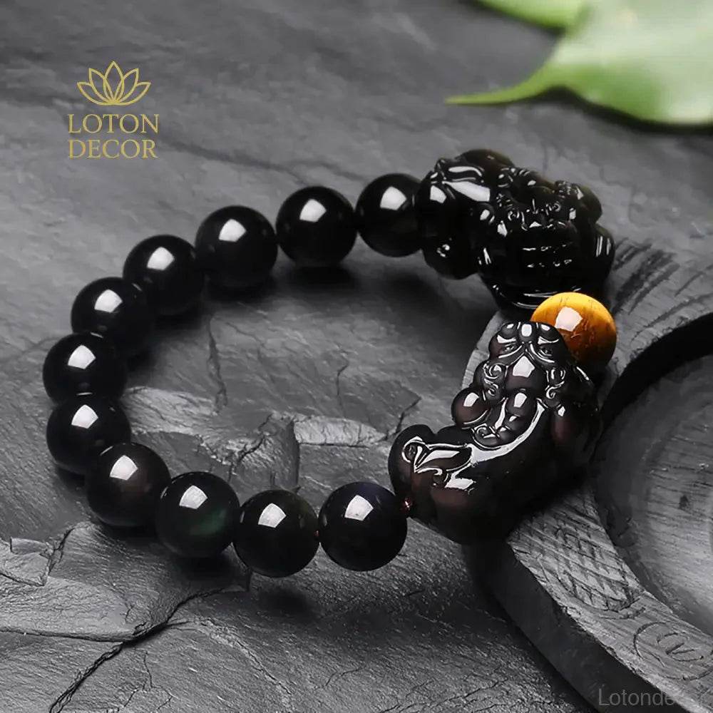 Double Pi Yao Feng Shui Bracelet – Tiger Eye & Obsidian - Loton Decor