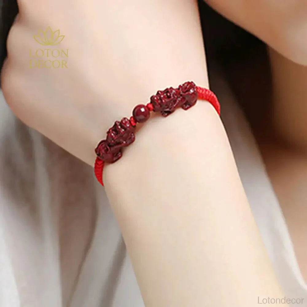 Double Pixiu Cinnabar Bracelet – Red String Luck Amulet - Loton Decor