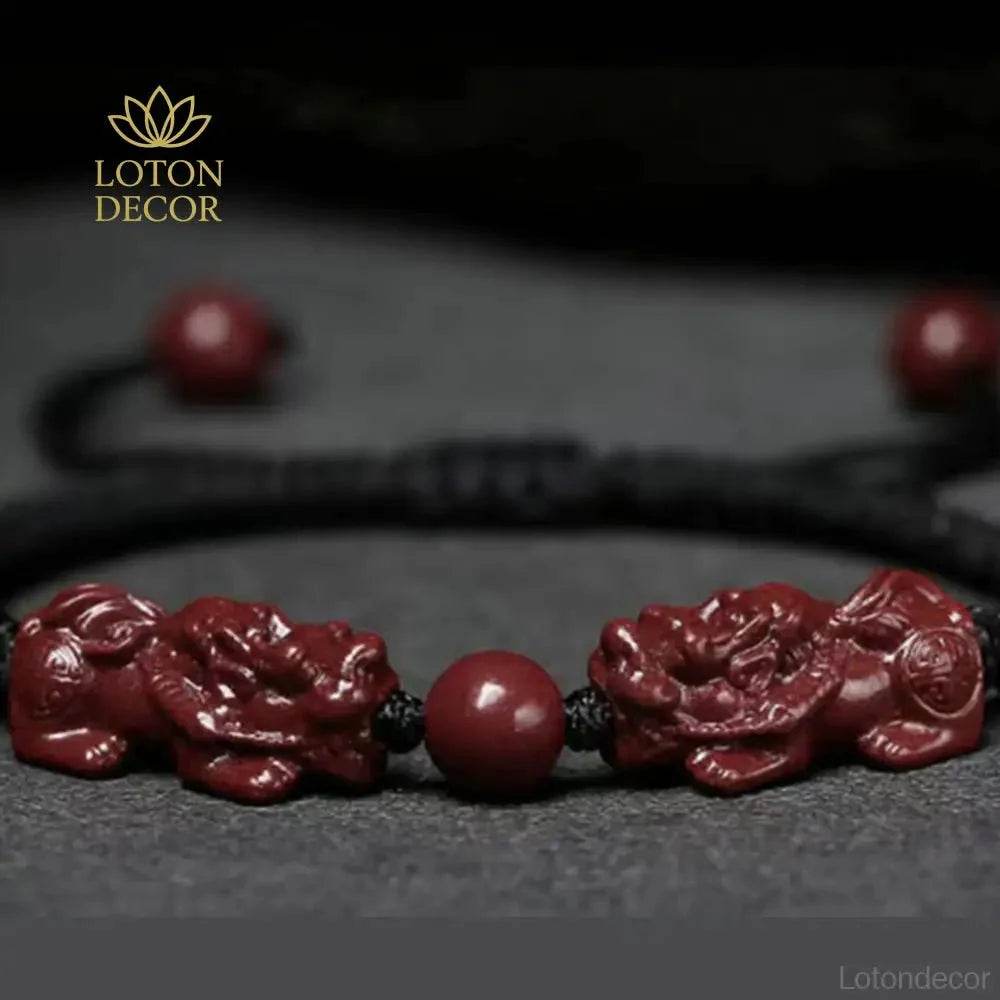 Double Pixiu Cinnabar Bracelet – Red String Luck Amulet - Loton Decor
