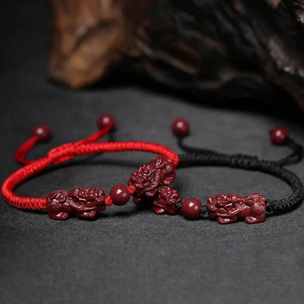 Double Pixiu Cinnabar Bracelet – Red String Luck Amulet - Loton Decor
