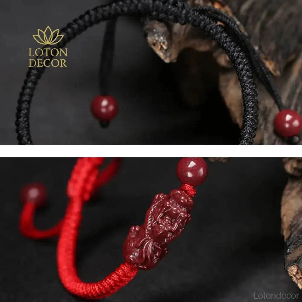 Double Pixiu Cinnabar Bracelet – Red String Luck Amulet - Loton Decor