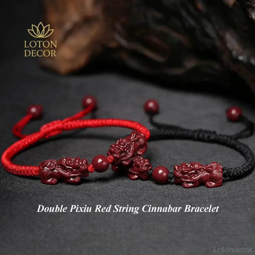 Double Pixiu Cinnabar Bracelet – Red String Luck Amulet - Loton Decor