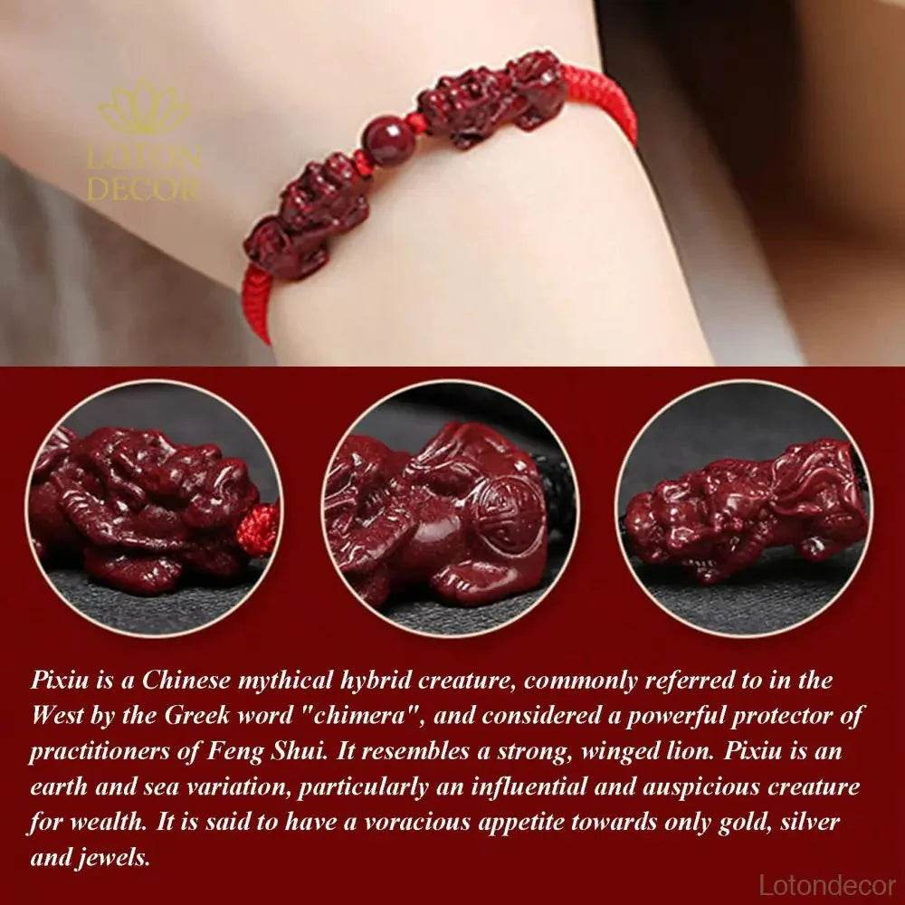 Double Pixiu Cinnabar Bracelet – Red String Luck Amulet - Loton Decor