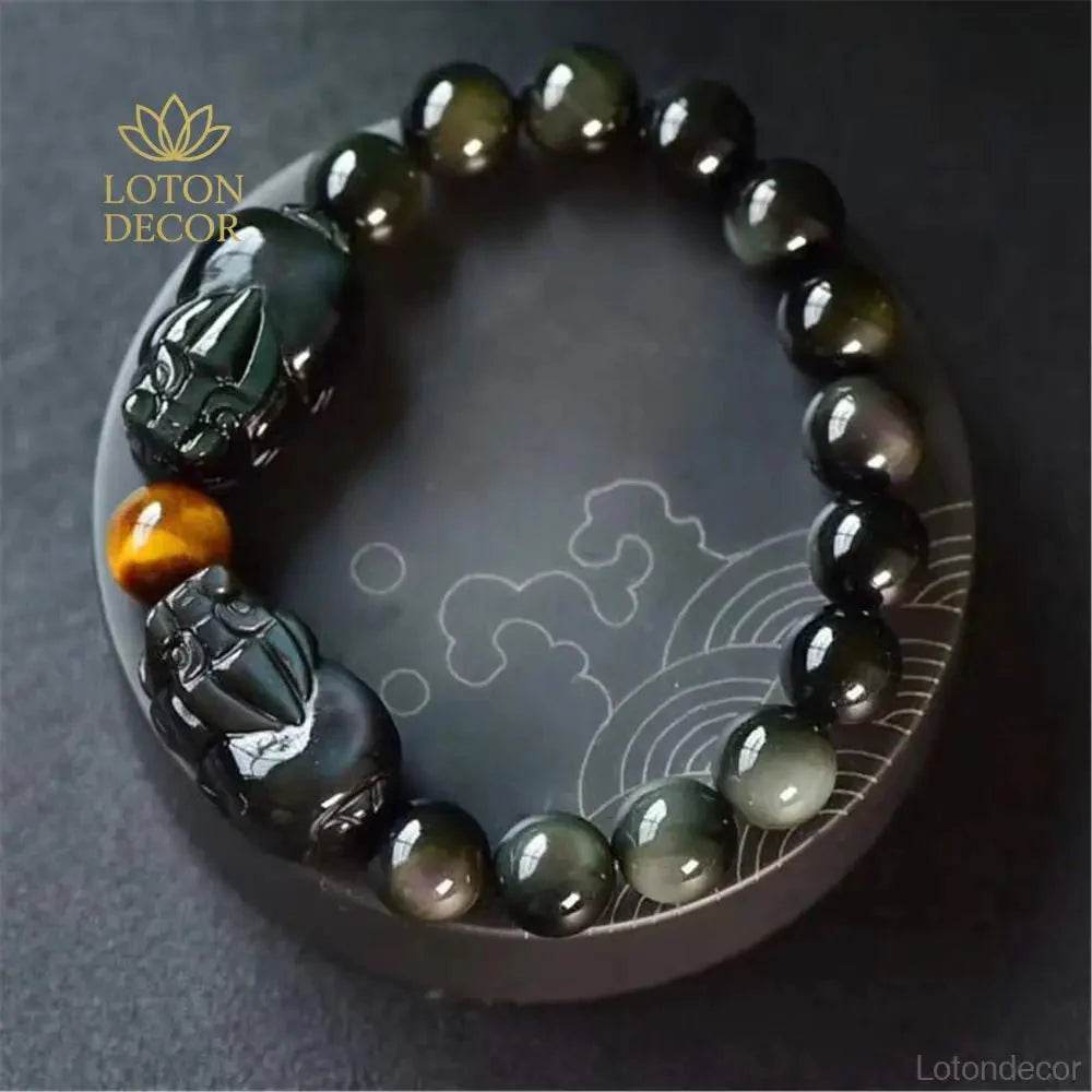 Double Pixiu Obsidian Bracelet – Prosperity Talisman - Loton Decor
