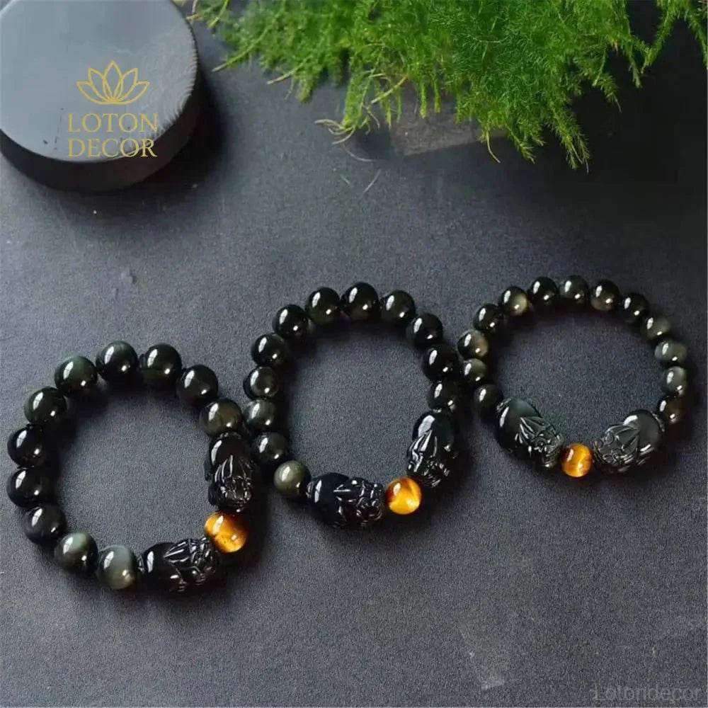 Double Pixiu Obsidian Bracelet – Prosperity Talisman - Loton Decor