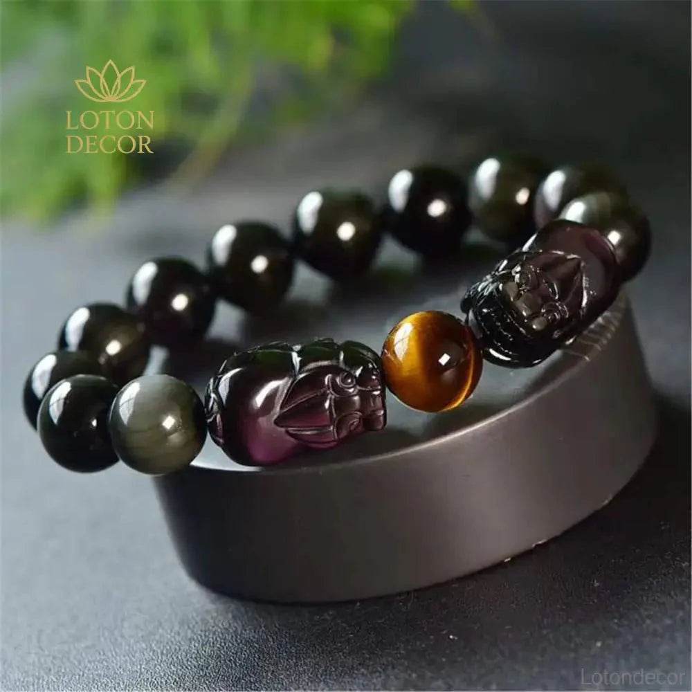 Double Pixiu Obsidian Bracelet – Prosperity Talisman - Loton Decor