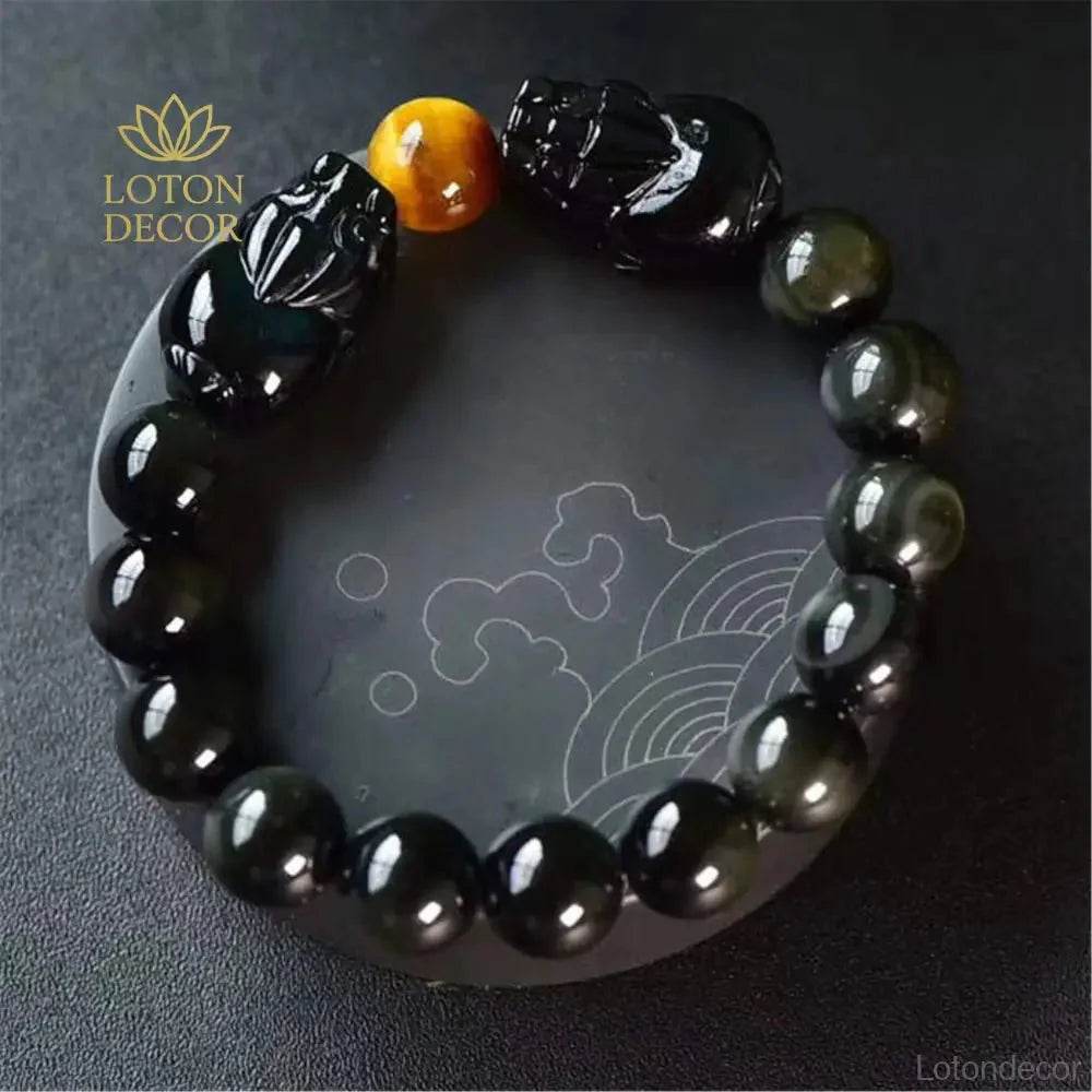 Double Pixiu Obsidian Bracelet – Prosperity Talisman - Loton Decor