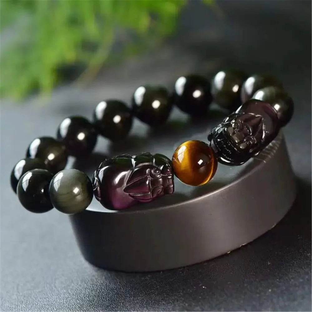 Double Pixiu Obsidian Bracelet – Prosperity Talisman - Loton Decor