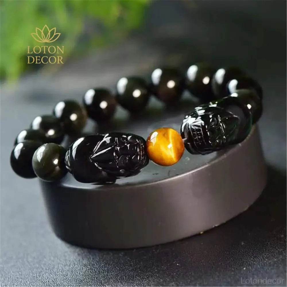 Double Pixiu Obsidian Bracelet – Prosperity Talisman - Loton Decor