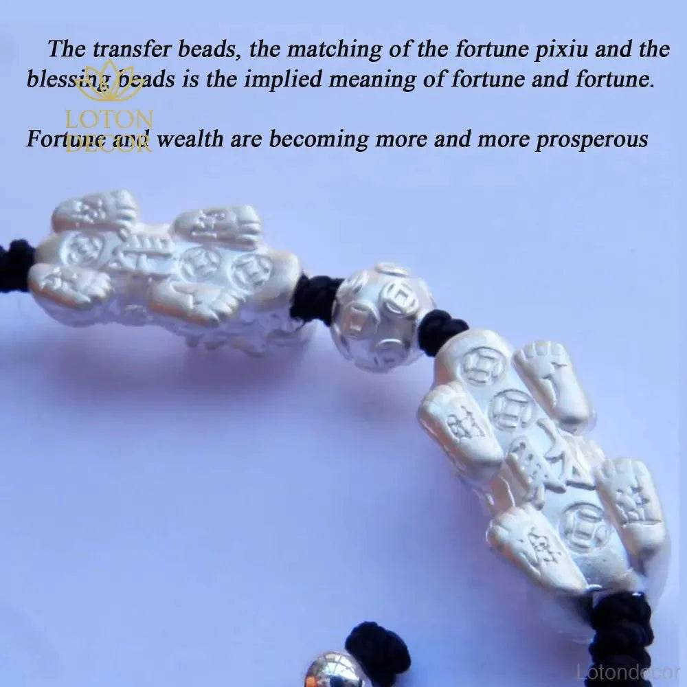 Double Pixiu Silver Bracelet – Wealth Amulet 17cm - Loton Decor