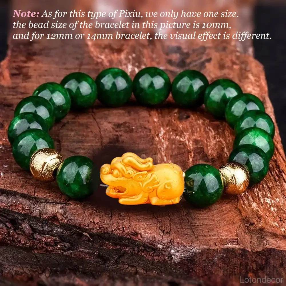 Dry Green Jade Pi Xiu Bracelet 18K Gold-filled Pure Silver Pi Yao Crystal Feng Shui Wealth Bracelet - Loton Decor