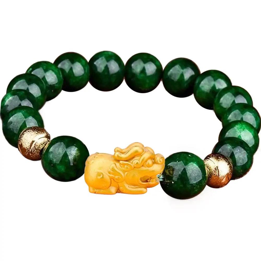 Dry Green Jade Pi Xiu Bracelet 18K Gold-filled Pure Silver Pi Yao Crystal Feng Shui Wealth Bracelet - Loton Decor