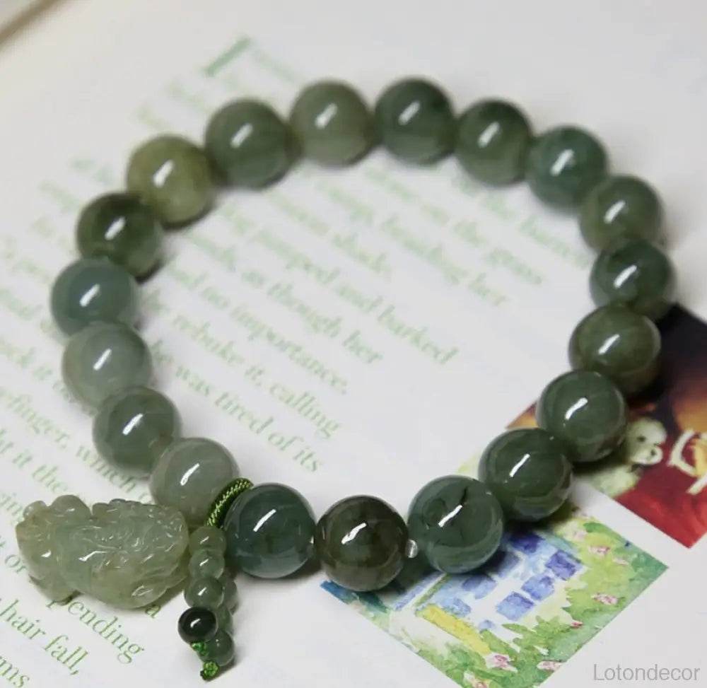 Dry Green Jade Pi Xiu Bracelet Feng Shui Wealth Crystal Bracelet Pi Yao Pendant 9A Chakra Balance Gem for Money Windfall - Loton Decor