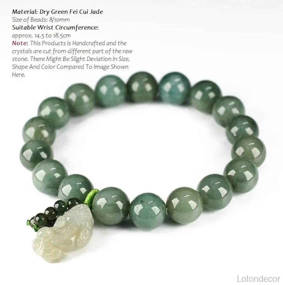 Dry Green Jade Pi Xiu Bracelet Feng Shui Wealth Crystal Bracelet Pi Yao Pendant 9A Chakra Balance Gem for Money Windfall - Loton Decor