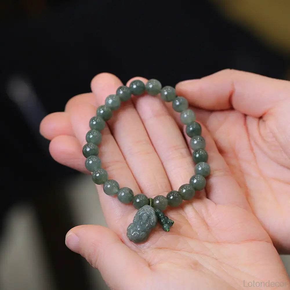 Dry Green Jade Pi Xiu Bracelet Feng Shui Wealth Crystal Bracelet Pi Yao Pendant 9A Chakra Balance Gem for Money Windfall - Loton Decor