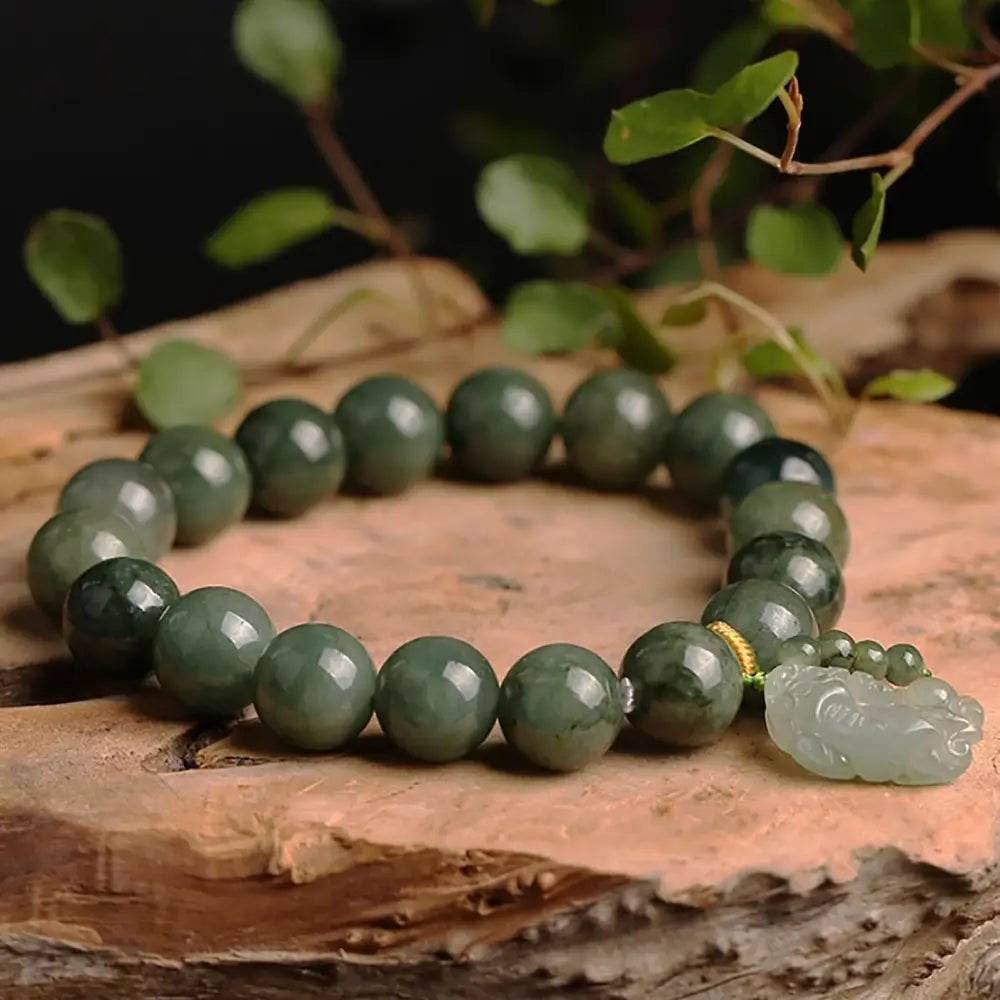 Dry Green Jade Pi Xiu Bracelet Feng Shui Wealth Crystal Bracelet Pi Yao Pendant 9A Chakra Balance Gem for Money Windfall - Loton Decor