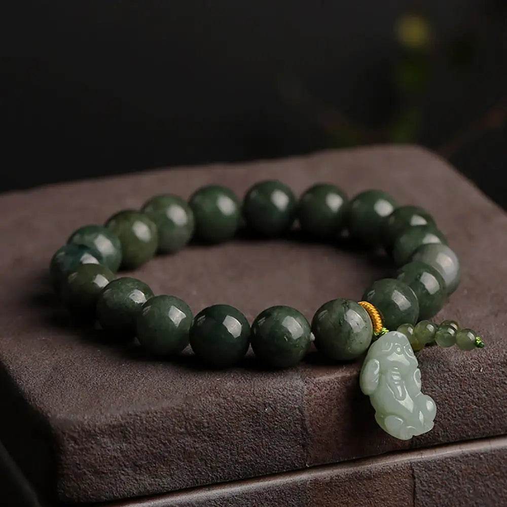 Dry Green Jade Pi Xiu Bracelet Feng Shui Wealth Crystal Bracelet Pi Yao Pendant 9A Chakra Balance Gem for Money Windfall - Loton Decor