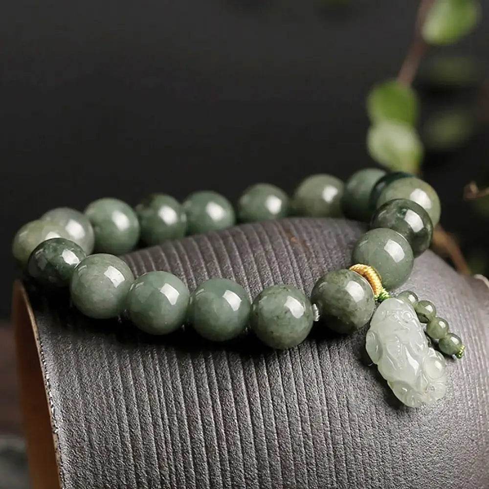 Dry Green Jade Pi Xiu Bracelet Feng Shui Wealth Crystal Bracelet Pi Yao Pendant 9A Chakra Balance Gem for Money Windfall - Loton Decor
