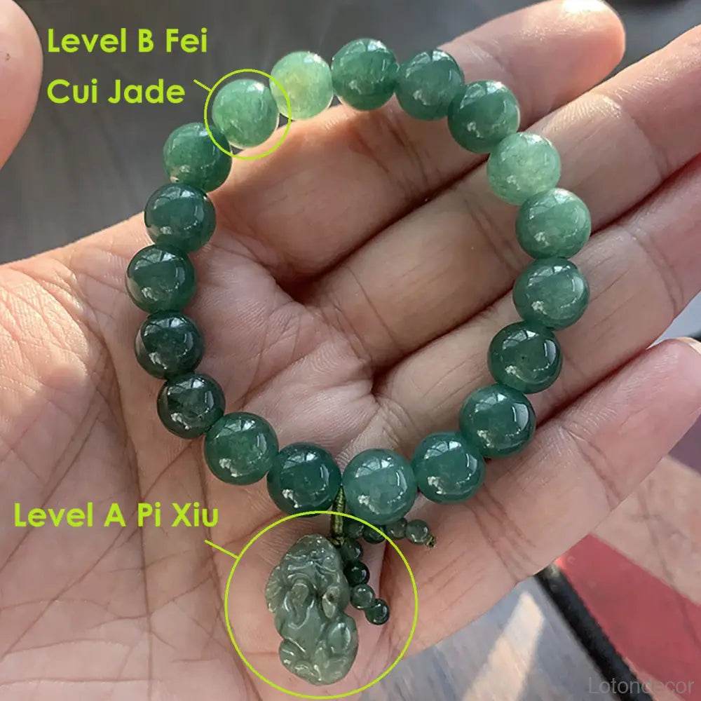 Dry Green Jade Pi Xiu Bracelet Feng Shui Wealth Crystal Bracelet Pi Yao Pendant 9A Chakra Balance Gem for Money Windfall - Loton Decor