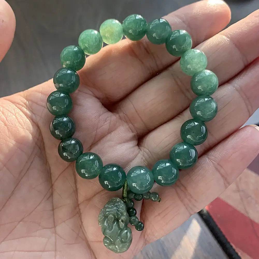 Dry Green Jade Pi Xiu Bracelet Feng Shui Wealth Crystal Bracelet Pi Yao Pendant 9A Chakra Balance Gem for Money Windfall - Loton Decor