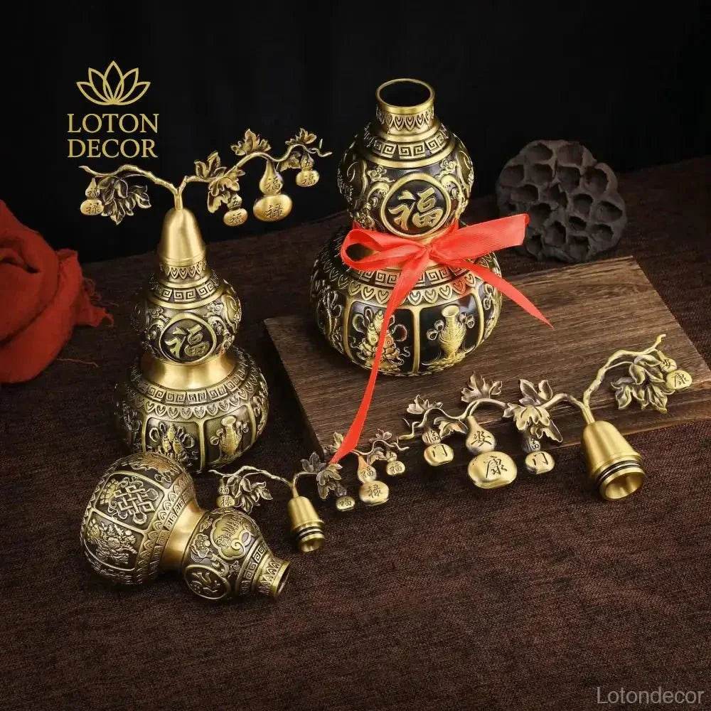 Eight Treasures Gourd Statue Wu Lou Container for Longevity Feng Shui Wealth Amulet Talisman for Overall Well-being - Loton Decor