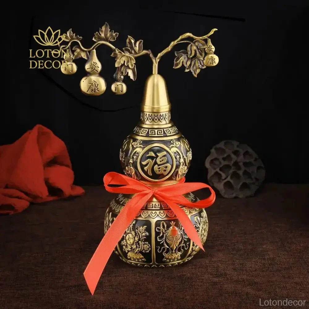 Eight Treasures Gourd Statue Wu Lou Container for Longevity Feng Shui Wealth Amulet Talisman for Overall Well-being - Loton Decor