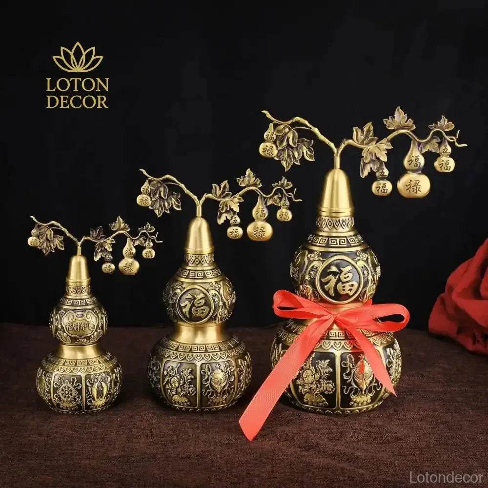 Eight Treasures Gourd Statue Wu Lou Container for Longevity Feng Shui Wealth Amulet Talisman for Overall Well-being - Loton Decor