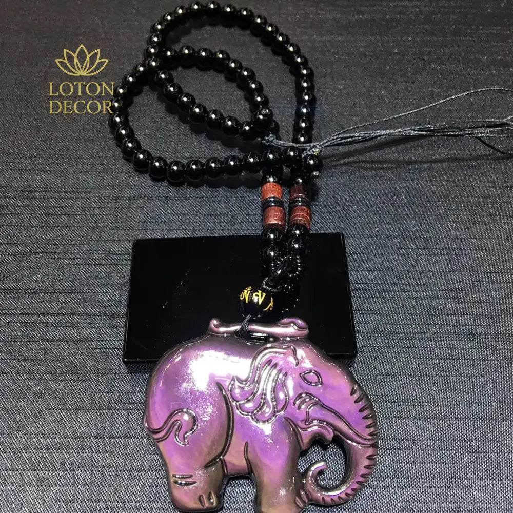 Elephant Pendant Necklace – Obsidian Feng Shui Protection - Loton Decor