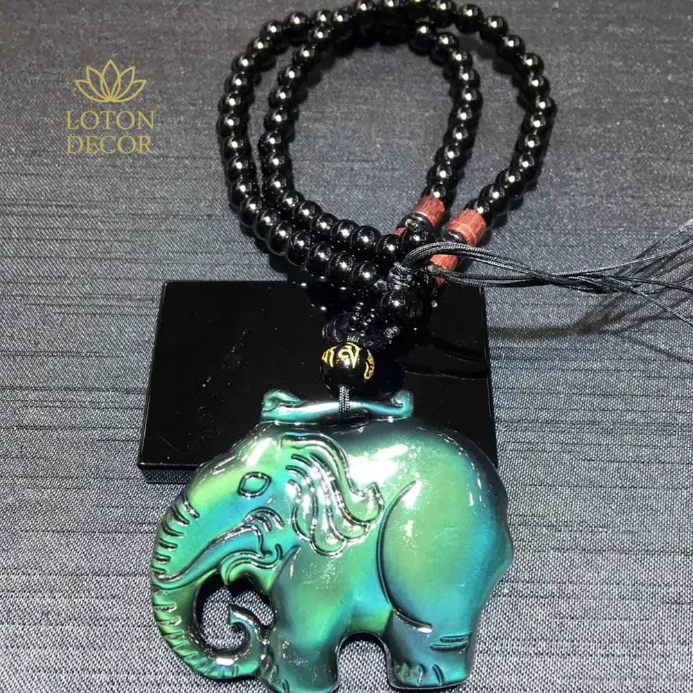 Elephant Pendant Necklace – Obsidian Feng Shui Protection - Loton Decor