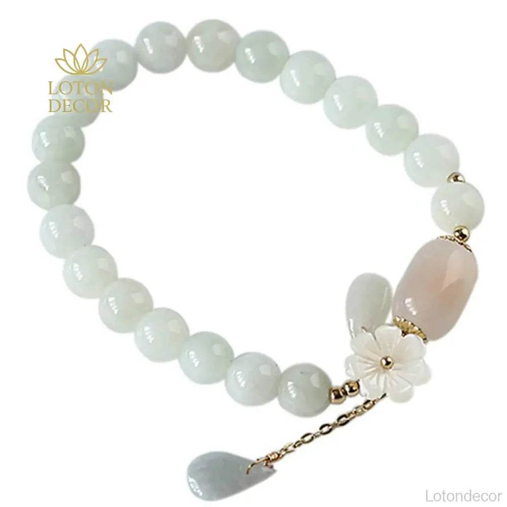 Emerald Agate Flower Bracelet – Wealth & Luck Bangle - Loton Decor