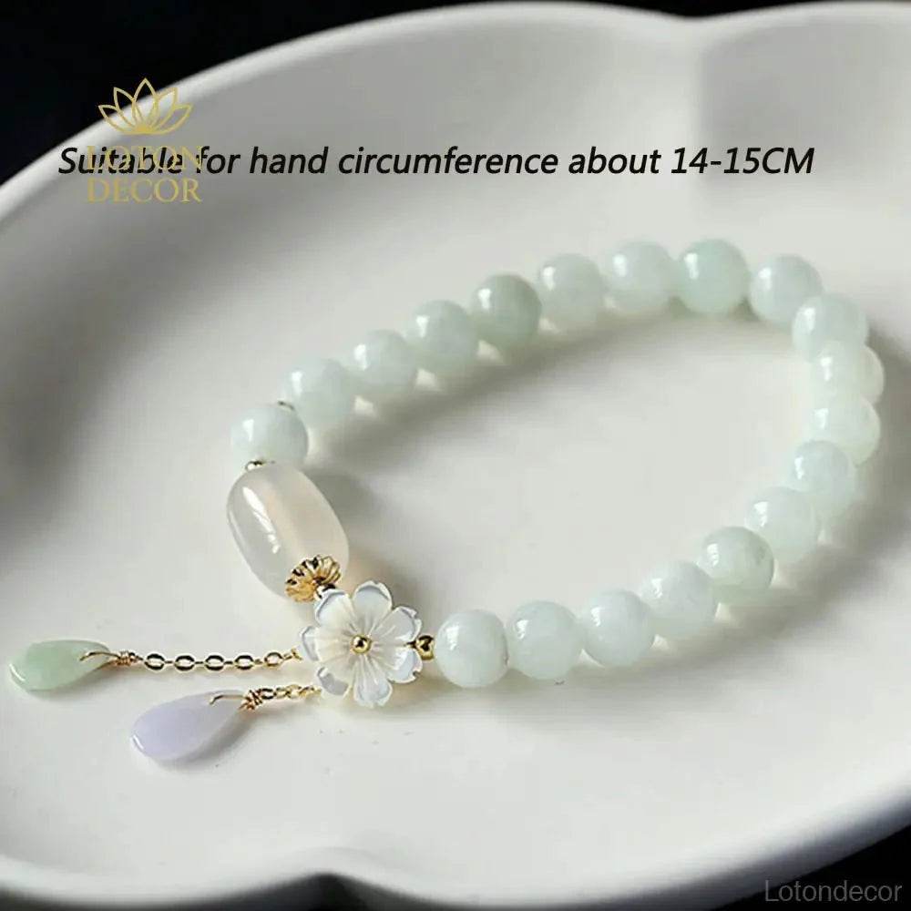 Emerald Agate Flower Bracelet – Wealth & Luck Bangle - Loton Decor