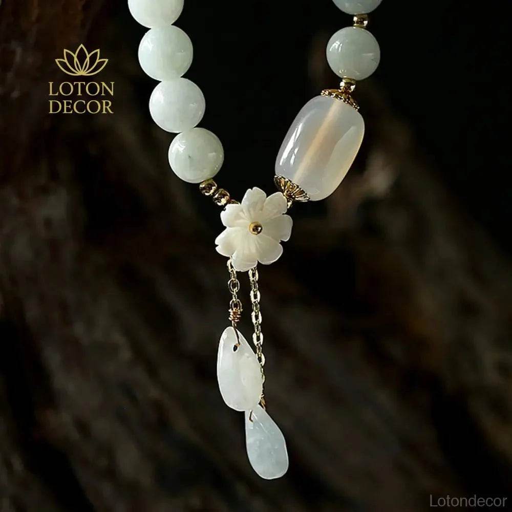 Emerald Agate Flower Bracelet – Wealth & Luck Bangle - Loton Decor