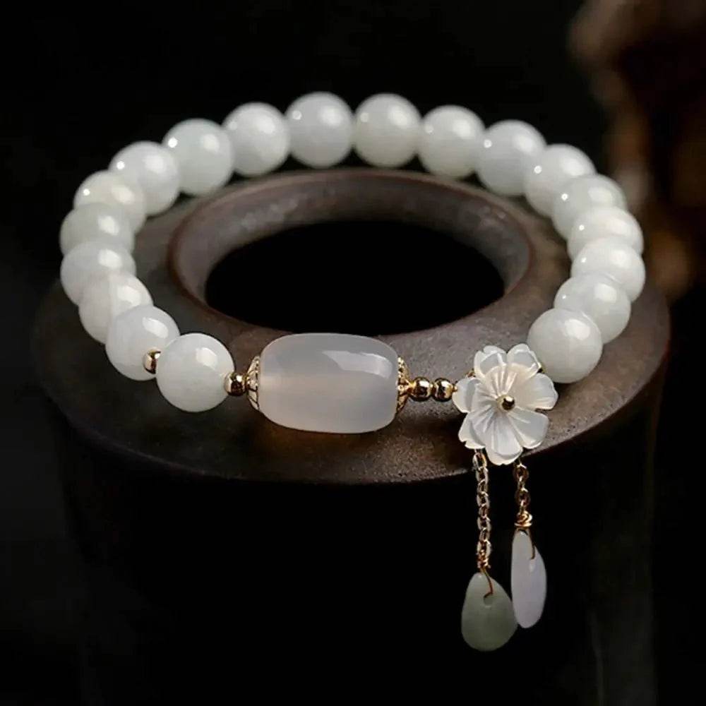 Emerald Agate Flower Bracelet – Wealth & Luck Bangle - Loton Decor