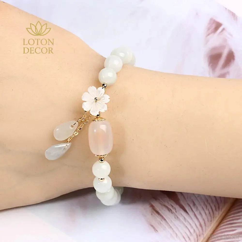 Emerald Agate Flower Bracelet – Wealth & Luck Bangle - Loton Decor