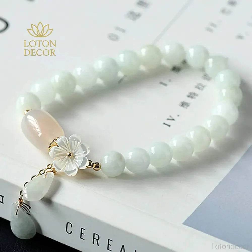 Emerald Agate Flower Bracelet – Wealth & Luck Bangle - Loton Decor