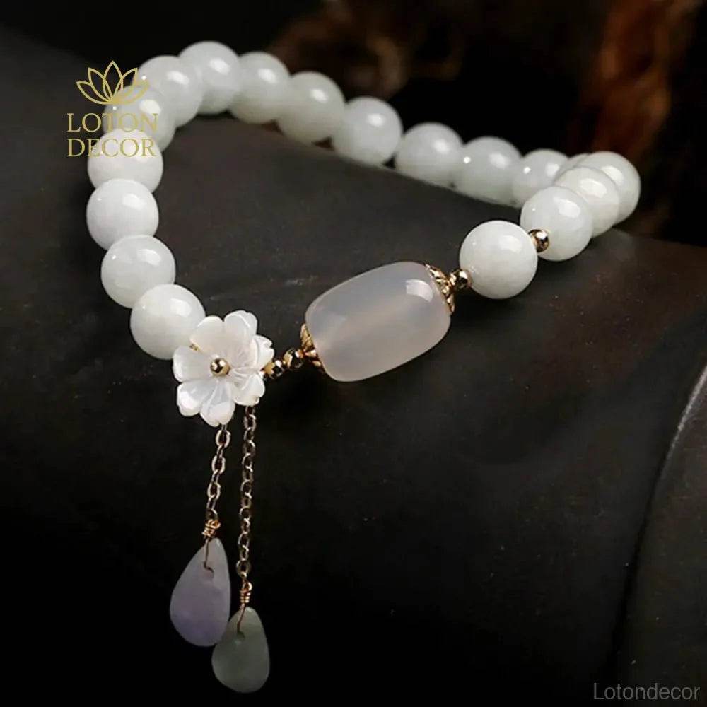 Emerald Agate Flower Bracelet – Wealth & Luck Bangle - Loton Decor
