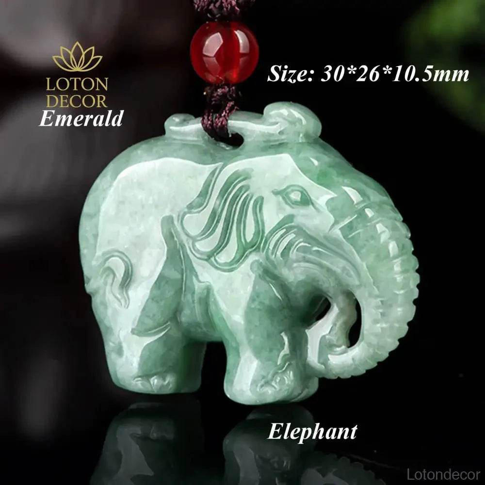 Emerald Jade Elephant Necklace – Feng Shui Luck Pendant - Loton Decor