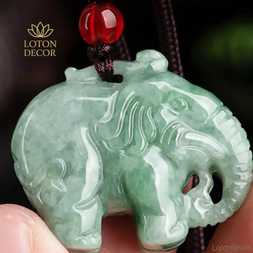 Emerald Jade Elephant Necklace – Feng Shui Luck Pendant - Loton Decor