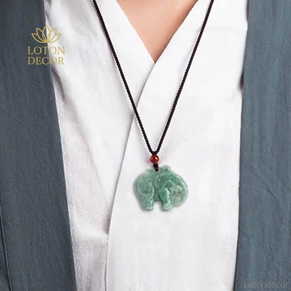 Emerald Jade Elephant Necklace – Feng Shui Luck Pendant - Loton Decor