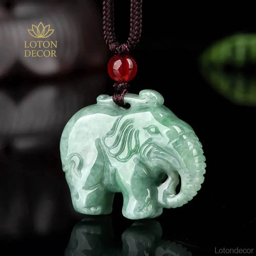 Emerald Jade Elephant Necklace – Feng Shui Luck Pendant - Loton Decor