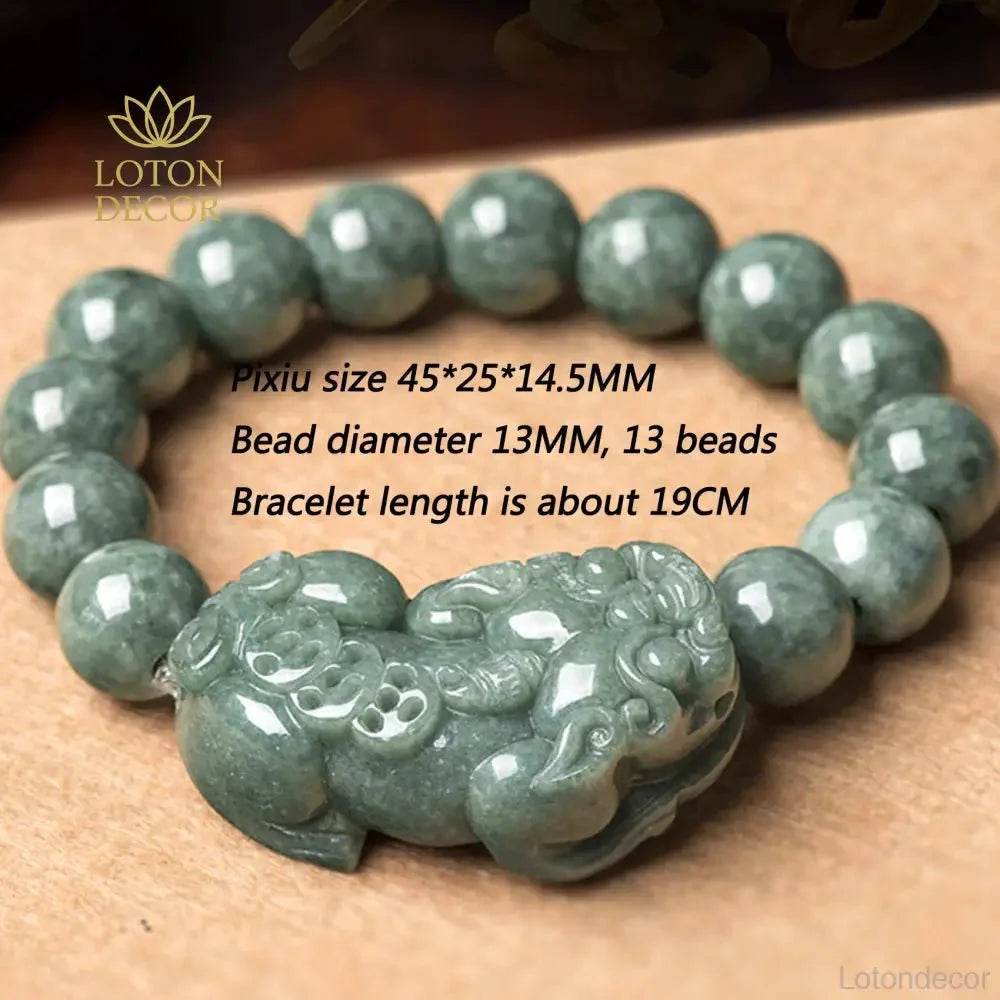 Emerald Jade Pixiu Bracelet – Stretchy Wealth Amulet Unisex - Loton Decor