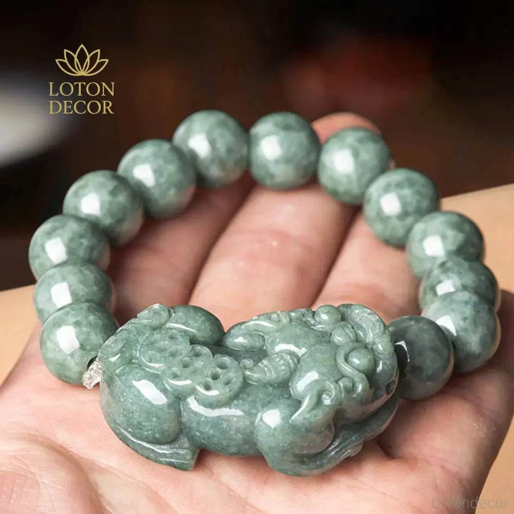 Emerald Jade Pixiu Bracelet – Stretchy Wealth Amulet Unisex - Loton Decor