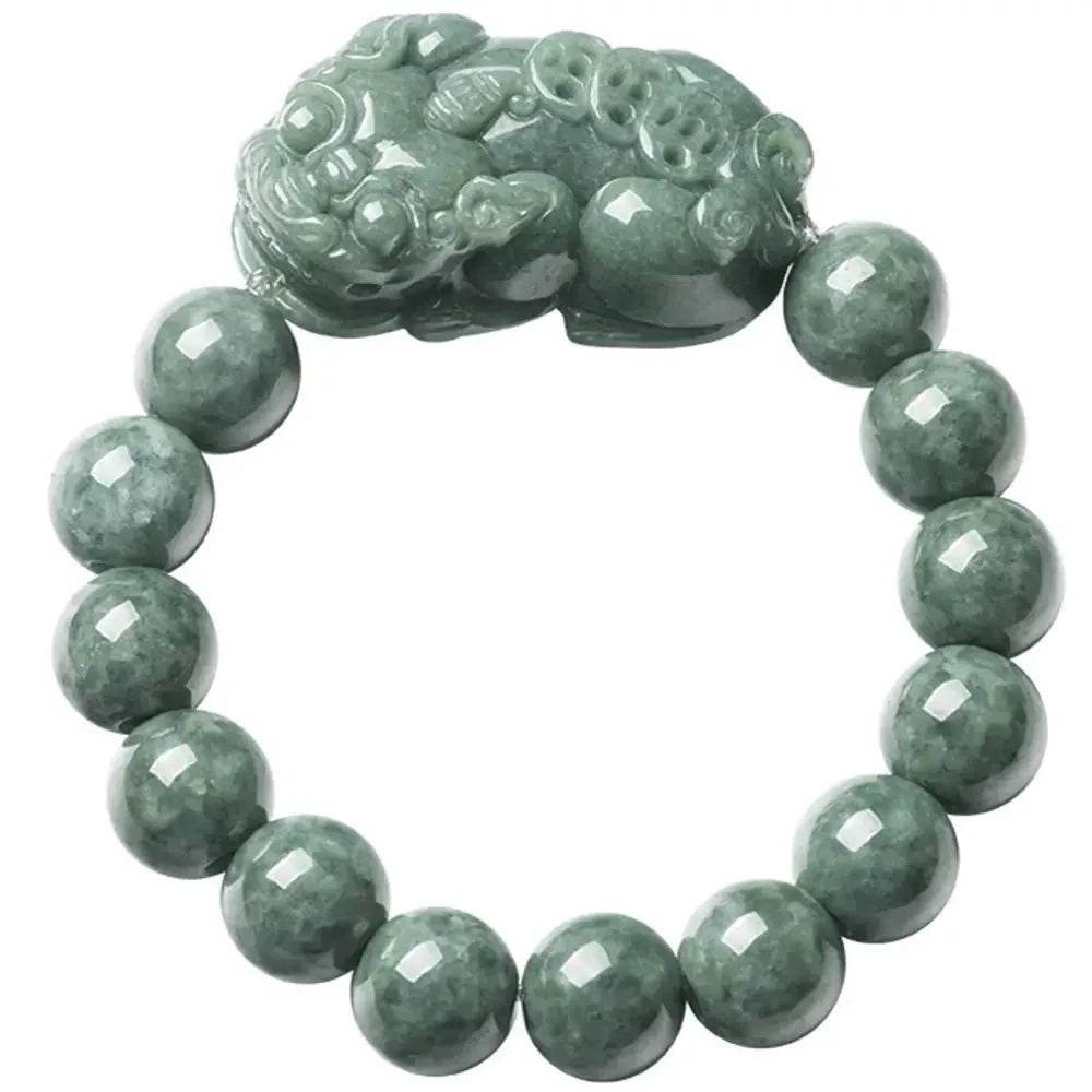 Emerald Jade Pixiu Bracelet – Stretchy Wealth Amulet Unisex - Loton Decor