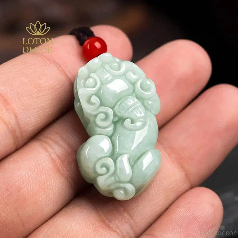 Emerald Jade Pixiu Pendant – Step-on-Coin Prosperity Amulet - Loton Decor
