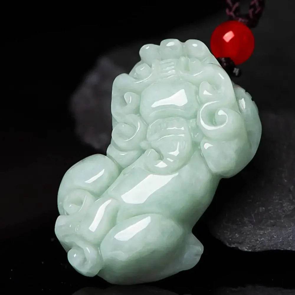 Emerald Jade Pixiu Pendant – Step-on-Coin Prosperity Amulet - Loton Decor