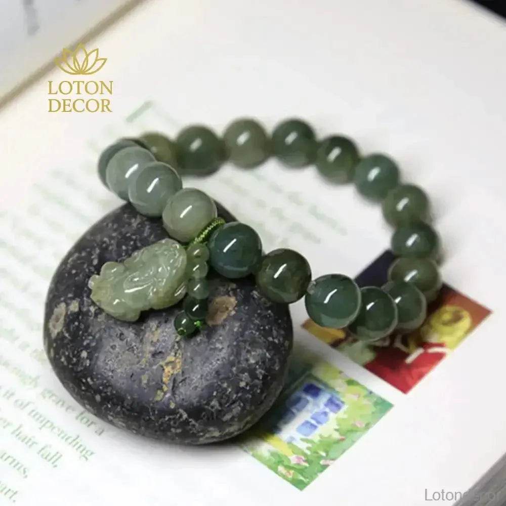 Emerald Pixiu Jade Bracelet – Lucky Wealth Bangle for Men & Women - Loton Decor