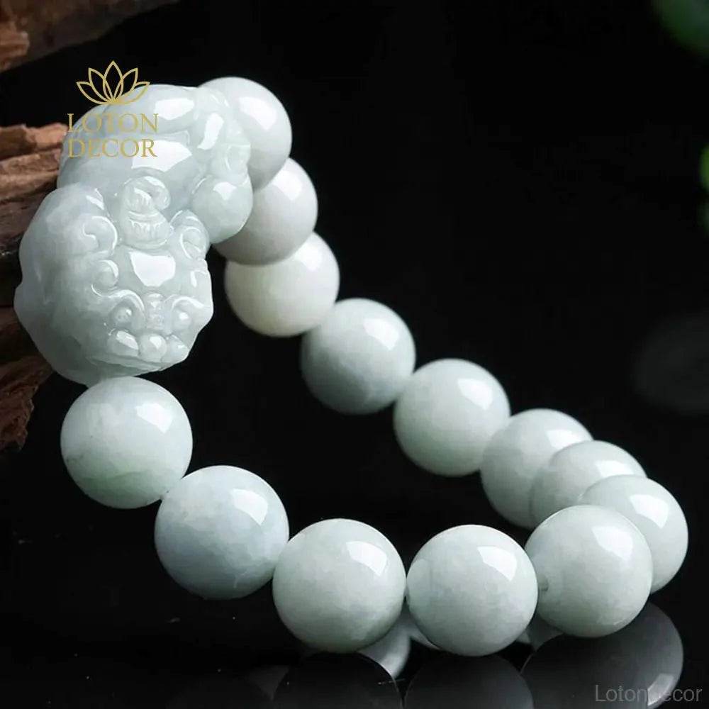 Emerald Pixiu Jade Bracelet – Stretchy Wealth Amulet for Fortune - Loton Decor