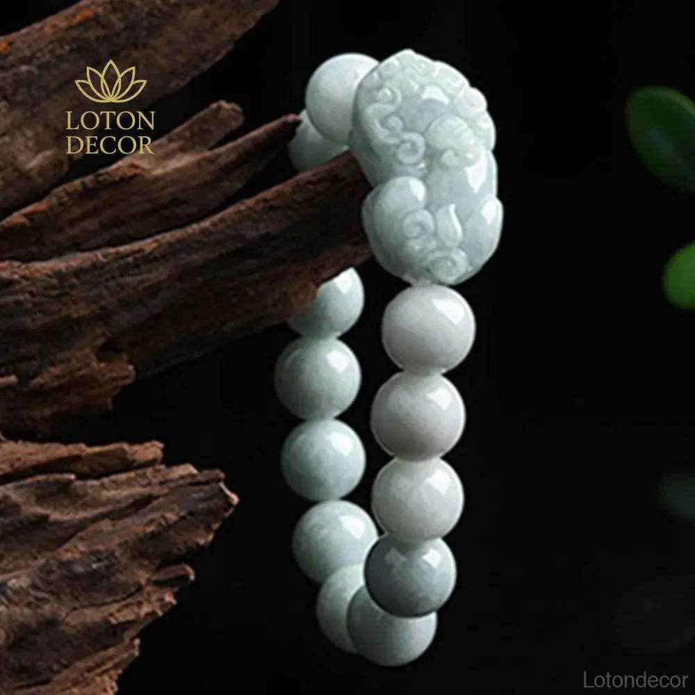 Emerald Pixiu Jade Bracelet – Stretchy Wealth Amulet for Fortune - Loton Decor